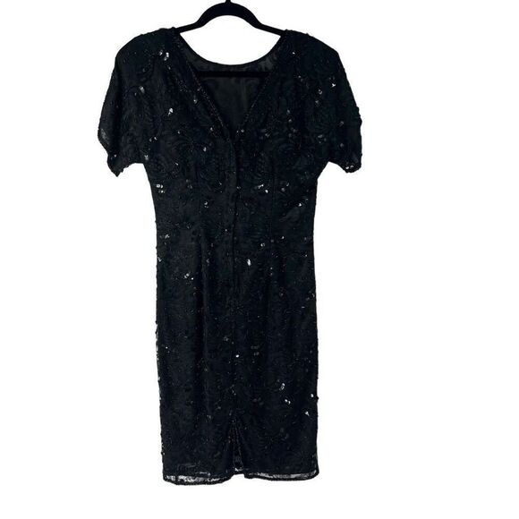 Vintage Women's In Fashions Sequin Beaded Button Front Sheath Dress Black Small - Picture 1 of 7